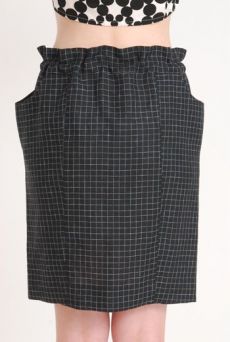 SS10 LINEN CHECK DRAWSTRING SKIRT - BLACK - Other Image