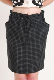 SS10 LINEN CHECK DRAWSTRING SKIRT - BLACK