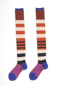 AW10/11 DOUBLE NEGATIVE STRIPE LONG SOCKS BROWN