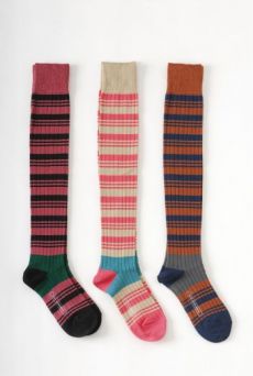 AW1112 RIBBED STRIPE OVER KNEE SOCKS - GUAVA
