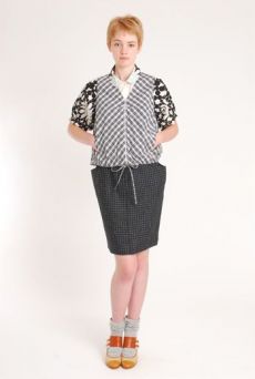 SS10 LINEN CHECK DRAWSTRING SKIRT - BLACK - Other Image